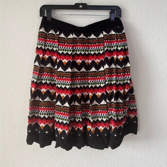 Anthropologie Fei Womens Multicolor Pleated Skirt Sz 6 Geometric Aztec Boho Folk - Picture 4 of 8